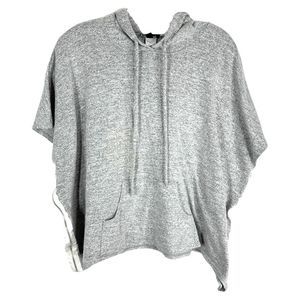 Bebe One Size Poncho Hoodie Top Gray Side Zips Hooded Jersey Knit Pocket 1323